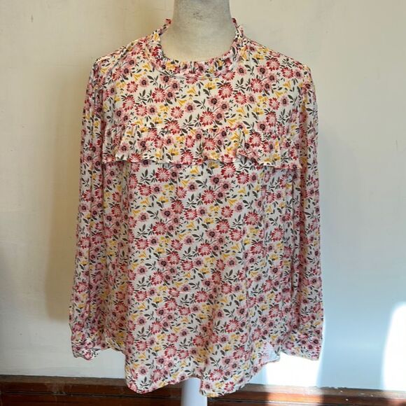 Loft floral long sleeve ruffle blouseSize LP New - Picture 1 of 10